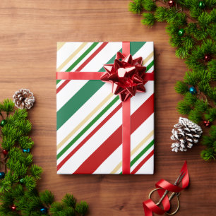 Papier Cadeau sucre de canne Rouge, or, vert et blanc