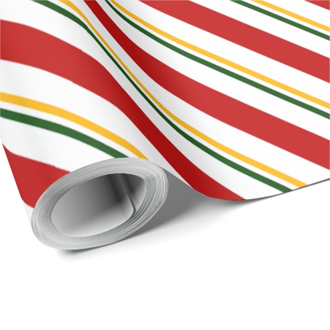 Papier Cadeau Sucre de canne rouge vert et or Noël (Coin rond)
