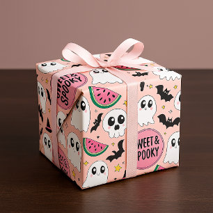 Papier Cadeau "Sucré et Spooky" Halloween Fantômes et Pastèques
