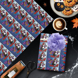 Papier Cadeau Sucre Violet Crâne Fée Roses Rouges Monarches Goth