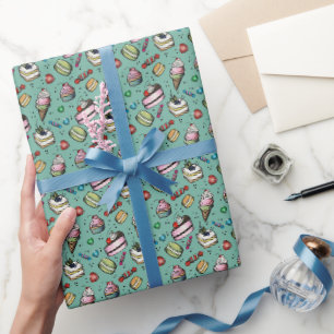 Papier Cadeau Sucreries Rétro - Bleu sarcelle