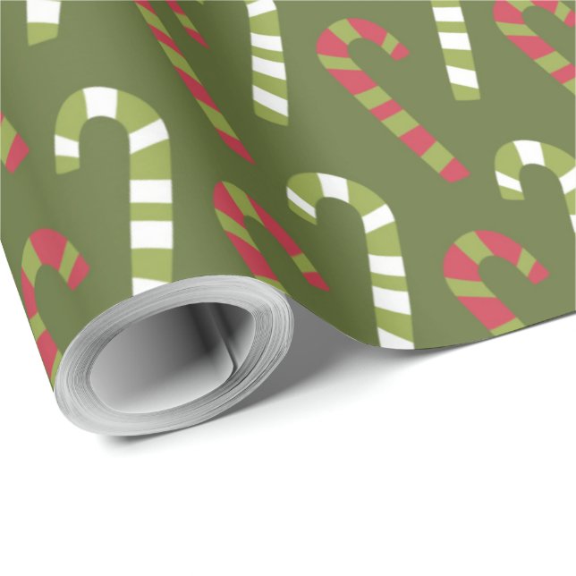 Papier Cadeau Sucres de canne blancs verts rouges avec support v (Coin rond)
