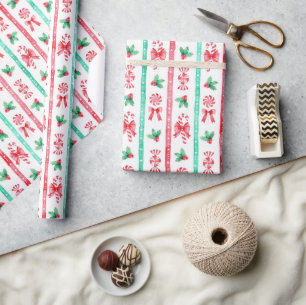 Papier Cadeau Sucres de canne de menthe de poivre Noël rayé