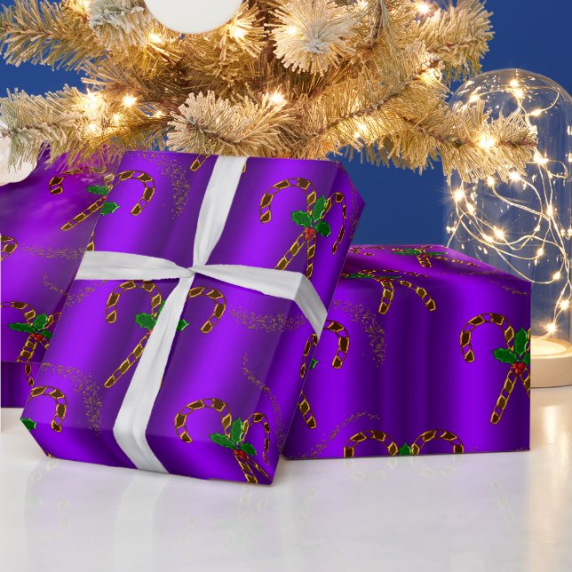 Papier Cadeau Sucres de canne d'or à Noël pourpre (Vacances)