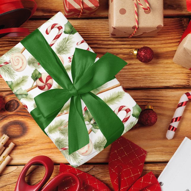 Papier Cadeau Sucres de canne doux et mignons et verdure de Noël (Créateur téléchargé)