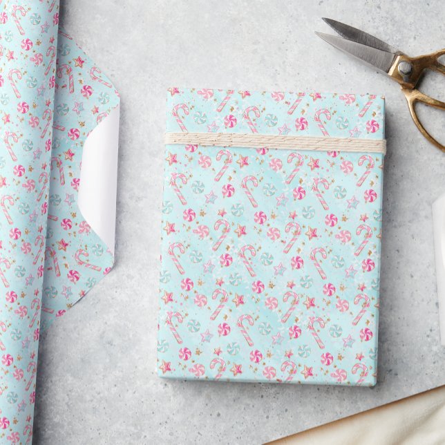 Papier Cadeau Sucres de canne roses et aqua Noël (Créateur téléchargé)