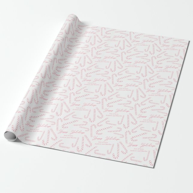 Papier Cadeau Sucres de canne roses et blancs Fêtes de Noël (Déroulé)