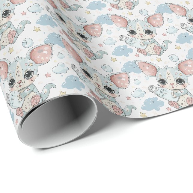 Papier Cadeau Sugar Glider Cute Baby Pastel Motif d'aquarelle (Coin rond)