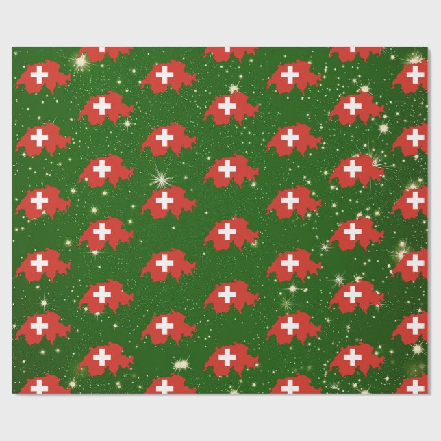 Papier Cadeau Suisse Carte du Drapeau Noël (Plat)