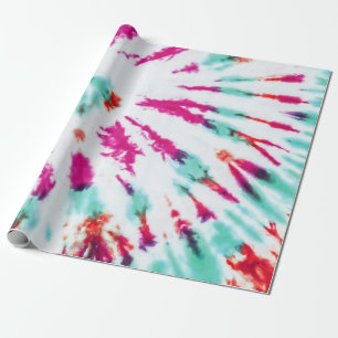 Papier Cadeau Summer Artsy Girly Neon Turquoise Pink Tie Dye Mot