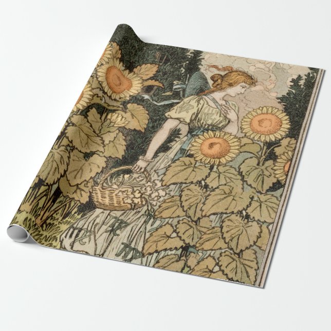 Papier Cadeau Sunflower Art Nouveau Jardin Grasset Femme (Déroulé)