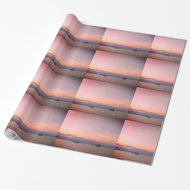 Papier Cadeau Sunset Boats Sea Glossy Wrapper Paper (Déroulé)