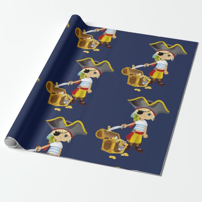 Papier Cadeau Sunset Nautical Blue Boy Pirate (Déroulé)