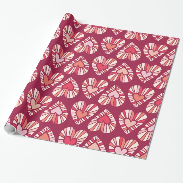Papier Cadeau Super du Motif de coeur rétro des années 70 (Déroulé)
