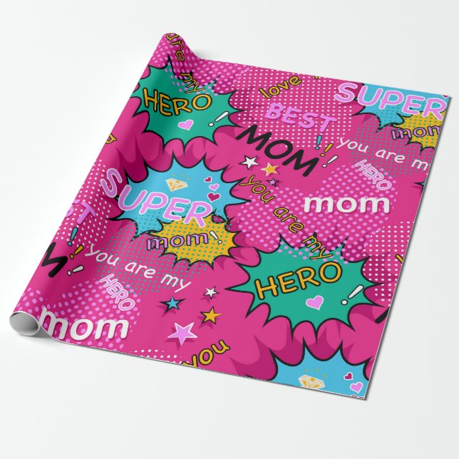 Papier Cadeau Super Hero Mom Comic (Déroulé)