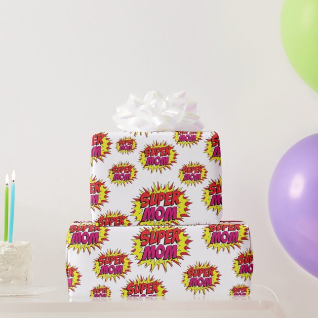 Papier Cadeau Super Maman en blanc (Cadeaux de fête)