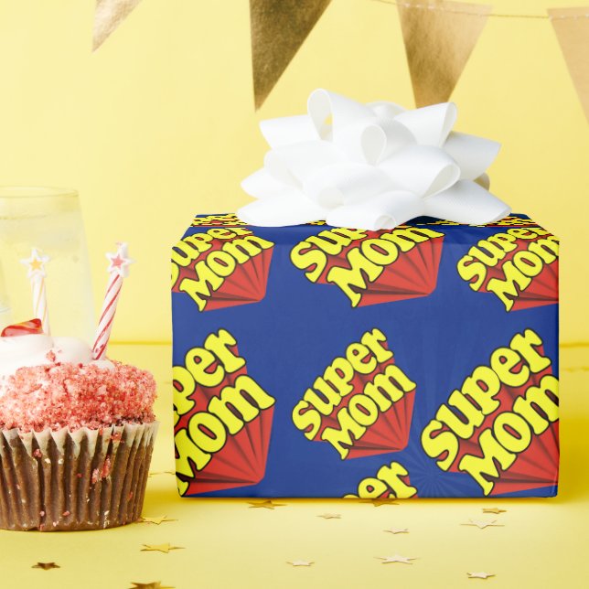 Papier Cadeau Super Maman Rouge/Jaune/Bleu Superhero Fête des Mè (Fête d'anniversaire)