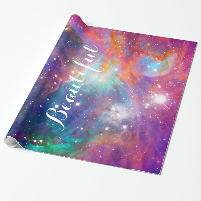 Papier Cadeau Super nébuleuse Orion brillant étoiles "Beautiful" (Déroulé)
