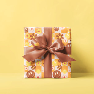 Papier Cadeau Super psychédélique Retro Smiley Checkerboard,