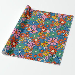 Papier Cadeau Super Retro coloré 60s les années 70 motif floral