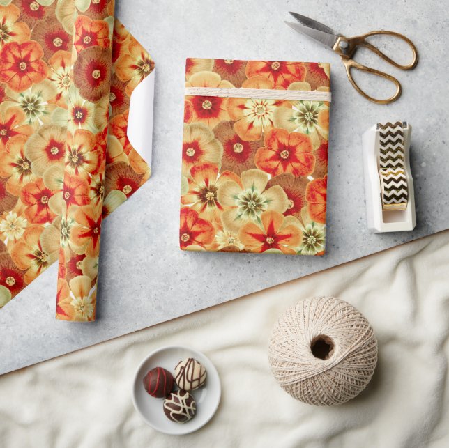 Papier Cadeau Super Retro Orange Hippie Fleurs Motif (Artisanat)