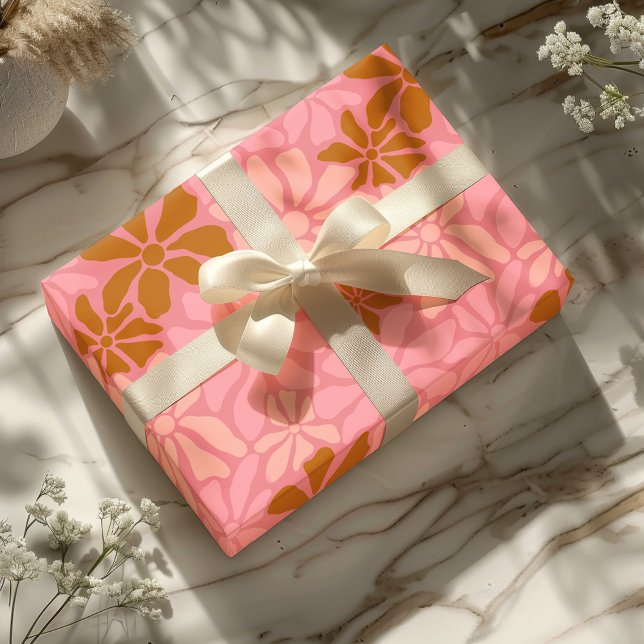 Papier Cadeau Super tendance Retro Floral Terracotta Motif rose (Créateur téléchargé)