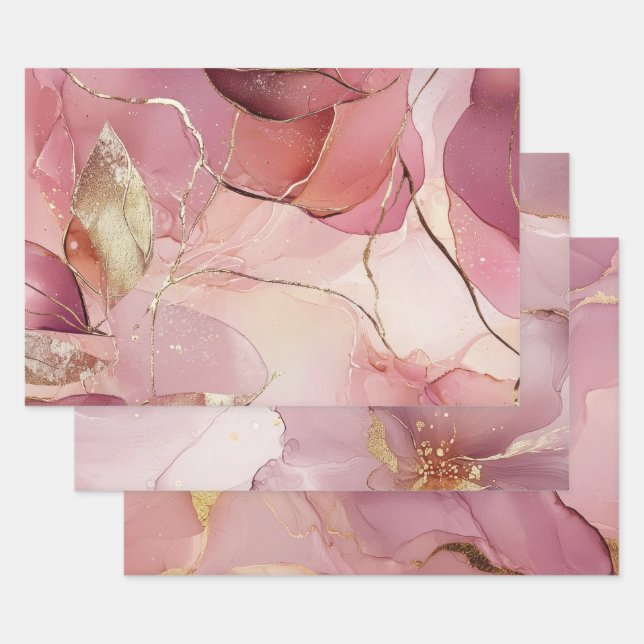 Papier Cadeau Superbe Blush Rose Doré à Feuille de Mariage (Lot)