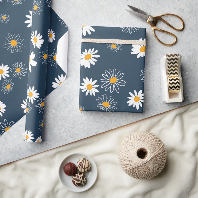 Papier Cadeau Superbe Marine Jaune Blanc Classique Fleurs de mar (Artisanat)
