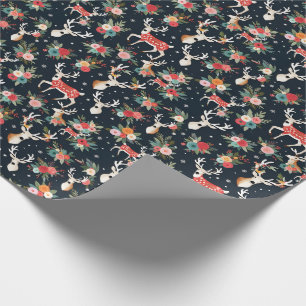 Papier Cadeau Superbe renne de Noël Floral