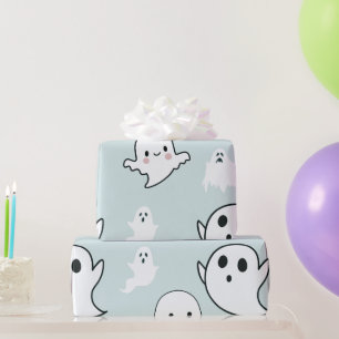 Papier Cadeau Superbes fantômes blancs sur fond vert Halloween