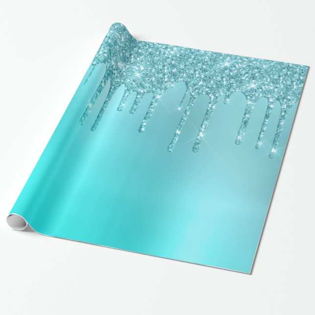 Papier Cadeau Superbes gouttes de menthe bleu aqua & parties sci (Déroulé)