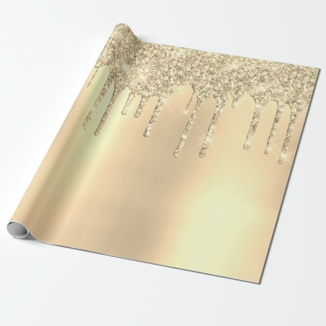 Papier Cadeau Superbes gouttes de parties scintillant d'or moder (Déroulé)
