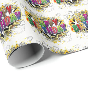 Papier Cadeau Superhero Style Happy Birthday Wrapper Paper