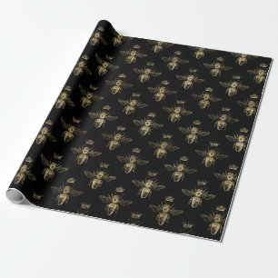 Papier Cadeau Superposition de motif d'abeille doré vintage orné