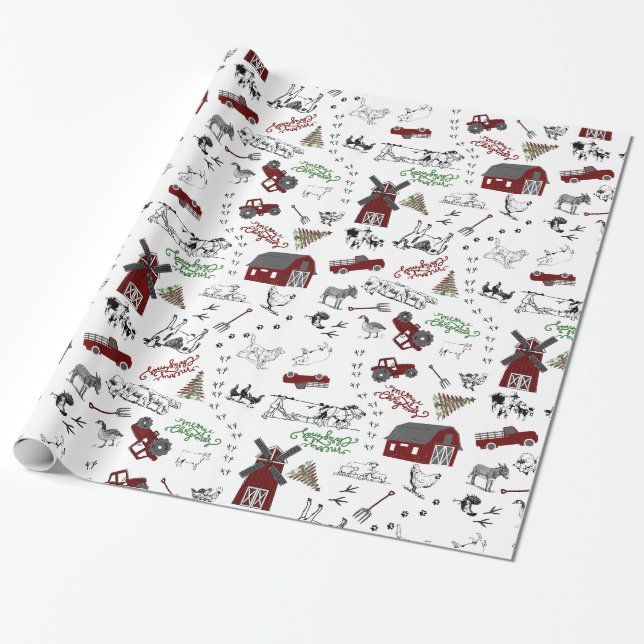 Papier Cadeau Sur le papier d'enveloppement de Noël à la ferme (Déroulé)