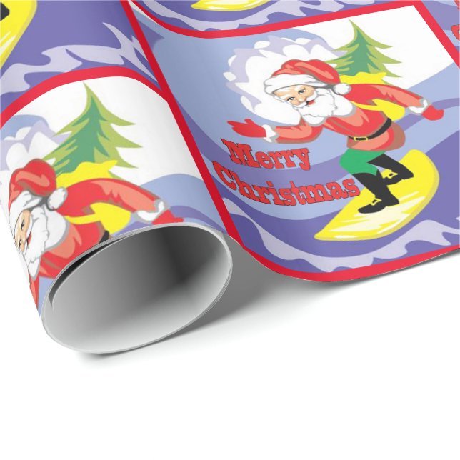 Papier Cadeau Surfing Père Noël Joyeux Noël (Coin rond)