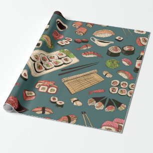 Papier Cadeau Sushi coloré et rouleaux sans couture motif, excel