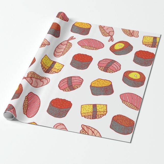Papier Cadeau Sushi et roule sans couture motif. Dessin de Doodl (Déroulé)