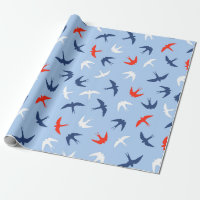Swallow Birds Sky Flight Motif Bleu Rouge Blanc