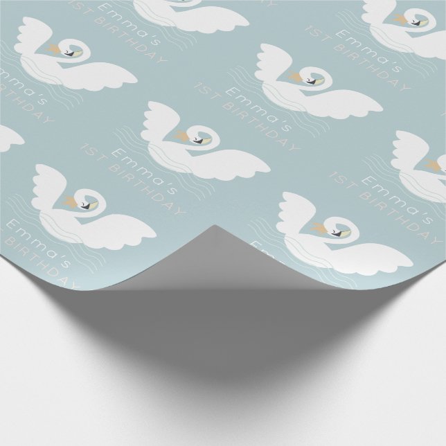 Papier Cadeau Swan Princess Moderne Blue Girl Anniversaire (Coin)