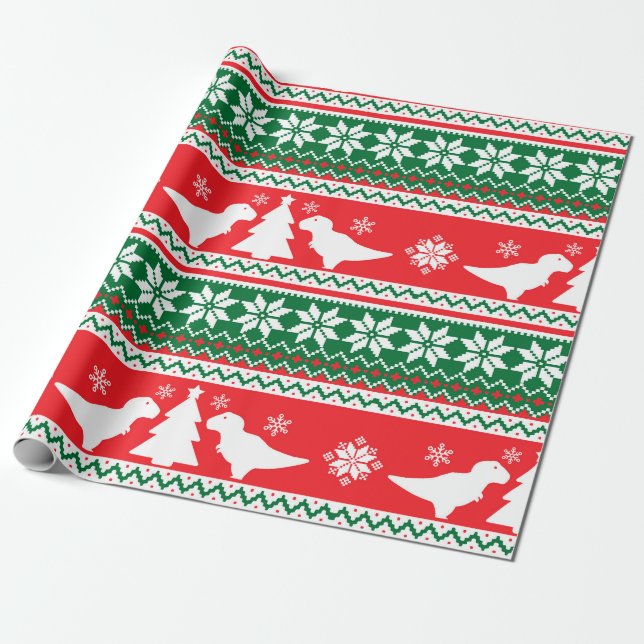 Papier Cadeau Sweat Nordic Fair Isle T-Rex Dinosaures (Déroulé)