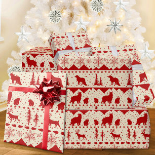 Papier Cadeau Sweater nordique Animaux d'hiver rouge Crémeux Bei