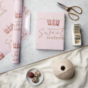 Papier Cadeau Sweet 16 Blush rose et or Anniversaire