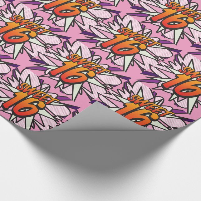 Papier Cadeau SWEET 16 Comic Book Pop Art Pink (Coin)