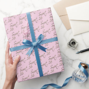 Papier Cadeau Sweet 16 en Pretty Rose et Or