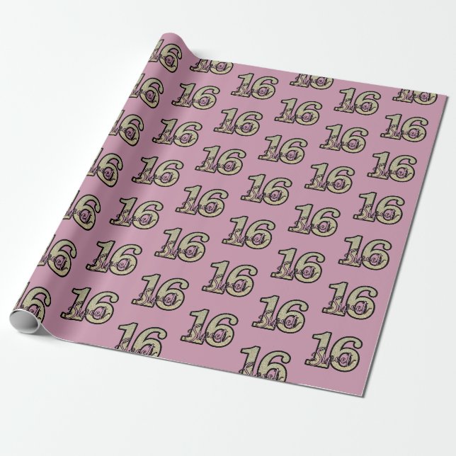 Papier Cadeau Sweet 16 Pink & Silver Anniversaire cadeau (Déroulé)