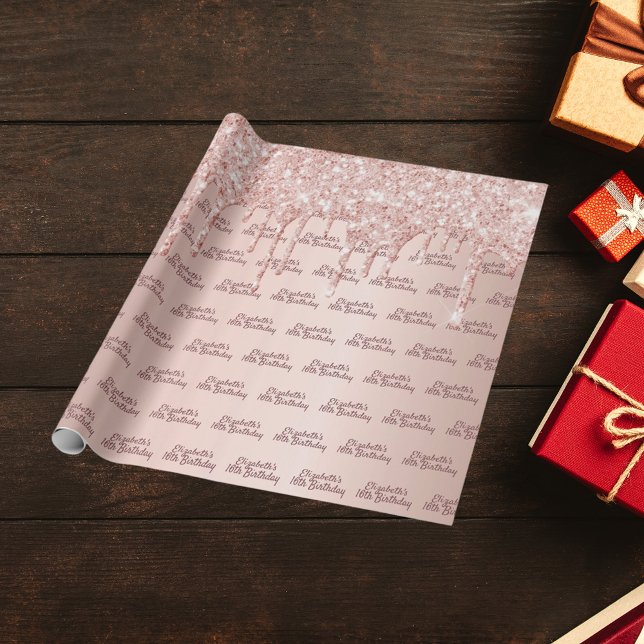 Papier Cadeau Sweet 16e anniversaire blush rose gouttes de parti (Créateur téléchargé)
