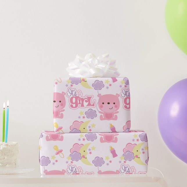 Papier Cadeau Sweet Dreams Pink C'est une fille Nuages & Lune (Cadeaux de fête)