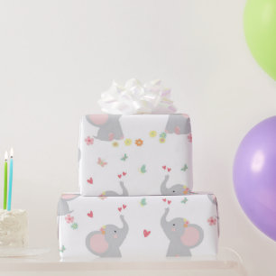 Papier Cadeau Sweet Elephants Coeurs bébé fille