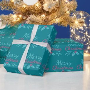 Papier Cadeau Sweet Holiday Turquoise Et Rose Joyeux Noël